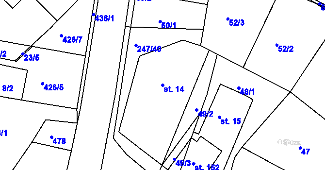 Parcela st. 14 v KÚ Valy nad Labem, Katastrální mapa