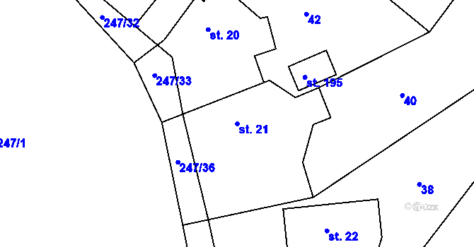 Parcela st. 21 v KÚ Valy nad Labem, Katastrální mapa