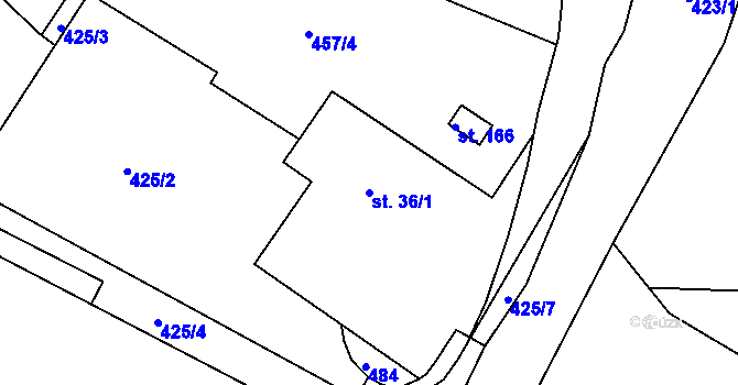 Parcela st. 36/1 v KÚ Valy nad Labem, Katastrální mapa
