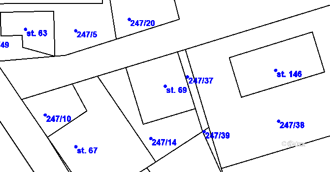 Parcela st. 69 v KÚ Valy nad Labem, Katastrální mapa