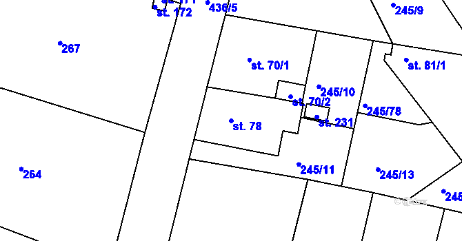 Parcela st. 78 v KÚ Valy nad Labem, Katastrální mapa