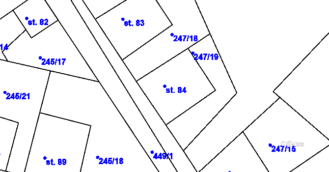 Parcela st. 84 v KÚ Valy nad Labem, Katastrální mapa
