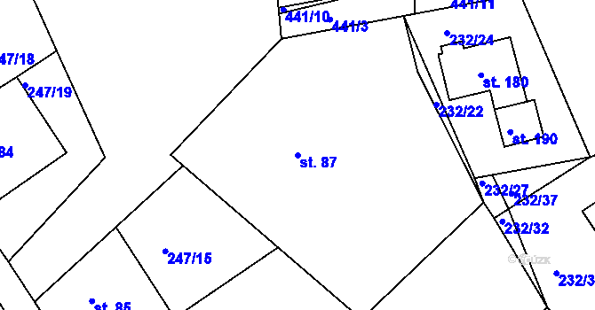 Parcela st. 87 v KÚ Valy nad Labem, Katastrální mapa