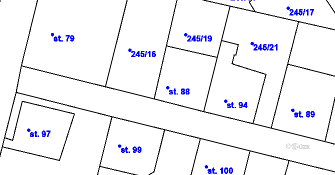 Parcela st. 88 v KÚ Valy nad Labem, Katastrální mapa