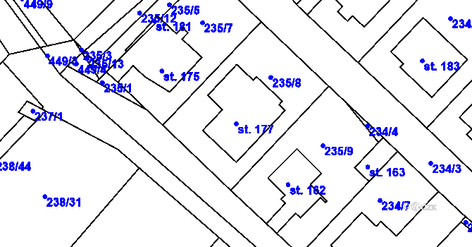 Parcela st. 177 v KÚ Valy nad Labem, Katastrální mapa