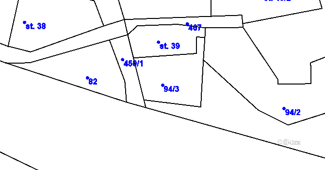 Parcela st. 94/3 v KÚ Valy nad Labem, Katastrální mapa
