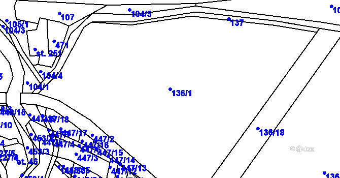 Parcela st. 136/1 v KÚ Valy nad Labem, Katastrální mapa