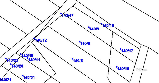 Parcela st. 140/6 v KÚ Valy nad Labem, Katastrální mapa