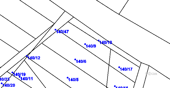 Parcela st. 140/9 v KÚ Valy nad Labem, Katastrální mapa