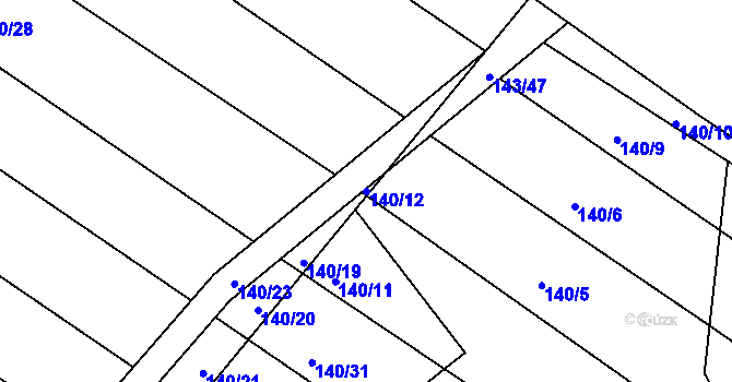 Parcela st. 140/12 v KÚ Valy nad Labem, Katastrální mapa