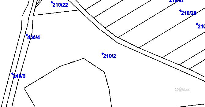 Parcela st. 210/2 v KÚ Valy nad Labem, Katastrální mapa