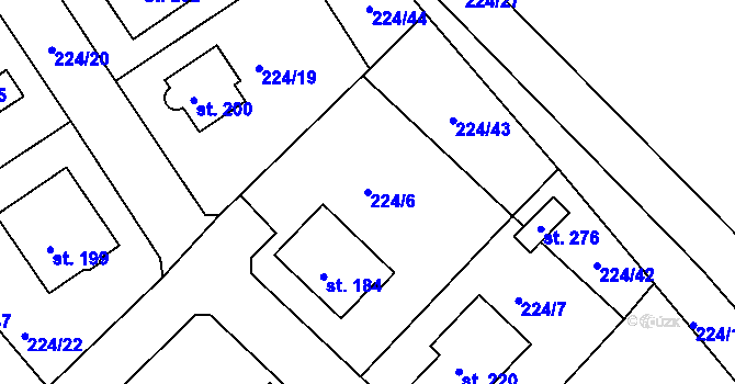 Parcela st. 224/6 v KÚ Valy nad Labem, Katastrální mapa