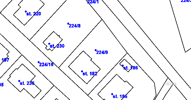 Parcela st. 224/9 v KÚ Valy nad Labem, Katastrální mapa