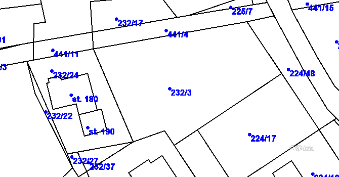 Parcela st. 232/3 v KÚ Valy nad Labem, Katastrální mapa