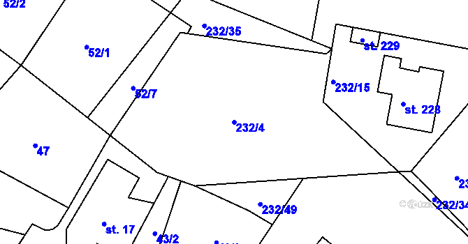 Parcela st. 232/4 v KÚ Valy nad Labem, Katastrální mapa