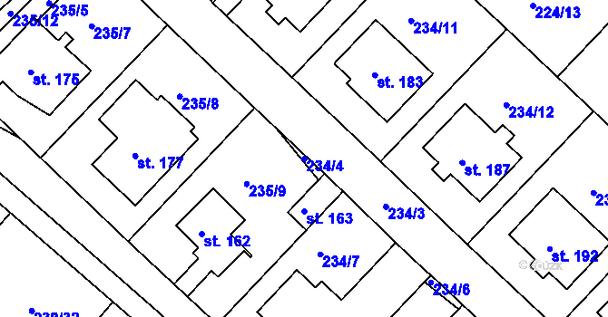 Parcela st. 234/4 v KÚ Valy nad Labem, Katastrální mapa