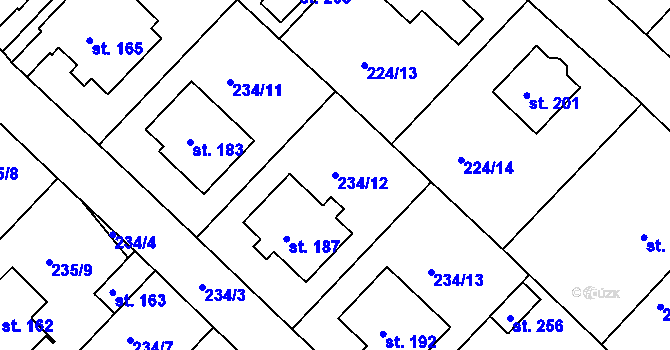 Parcela st. 234/12 v KÚ Valy nad Labem, Katastrální mapa