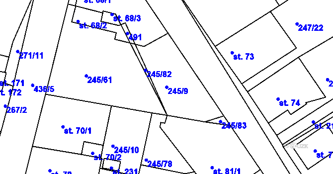 Parcela st. 245/9 v KÚ Valy nad Labem, Katastrální mapa