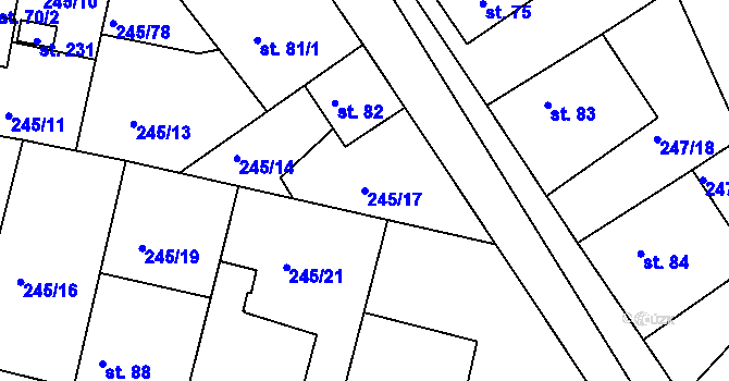 Parcela st. 245/17 v KÚ Valy nad Labem, Katastrální mapa