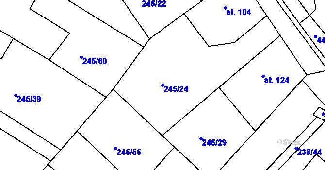Parcela st. 245/24 v KÚ Valy nad Labem, Katastrální mapa