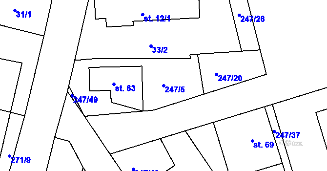 Parcela st. 247/5 v KÚ Valy nad Labem, Katastrální mapa