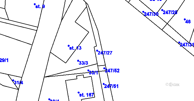 Parcela st. 247/27 v KÚ Valy nad Labem, Katastrální mapa