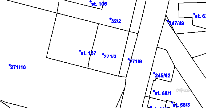 Parcela st. 271/3 v KÚ Valy nad Labem, Katastrální mapa
