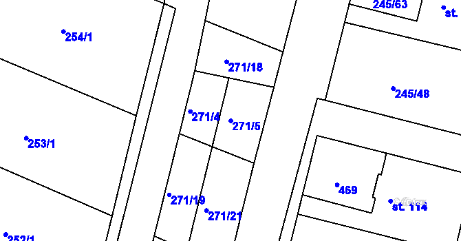Parcela st. 271/5 v KÚ Valy nad Labem, Katastrální mapa