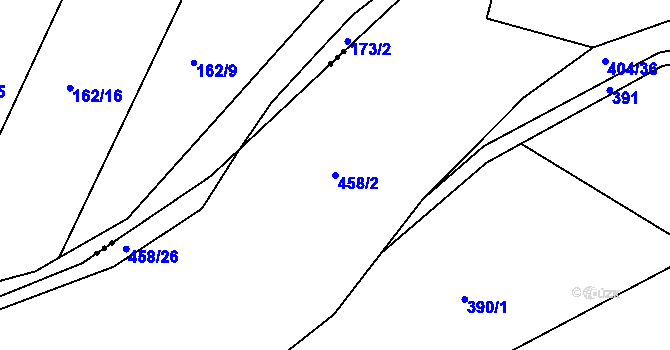 Parcela st. 458/2 v KÚ Valy nad Labem, Katastrální mapa