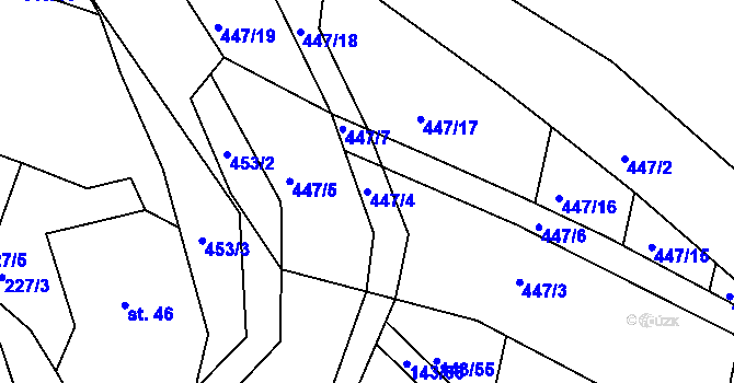 Parcela st. 447/4 v KÚ Valy nad Labem, Katastrální mapa