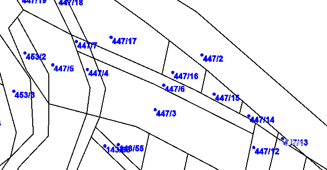 Parcela st. 447/6 v KÚ Valy nad Labem, Katastrální mapa