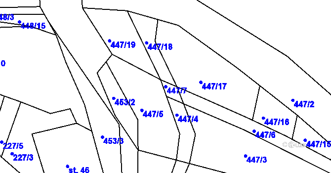 Parcela st. 447/7 v KÚ Valy nad Labem, Katastrální mapa