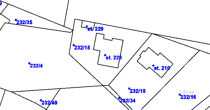 Parcela st. 228 v KÚ Valy nad Labem, Katastrální mapa