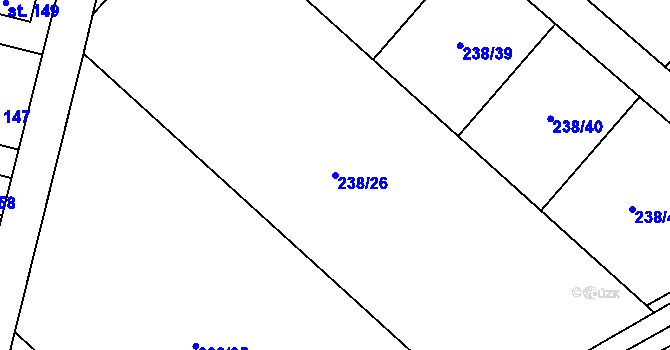 Parcela st. 238/26 v KÚ Valy nad Labem, Katastrální mapa