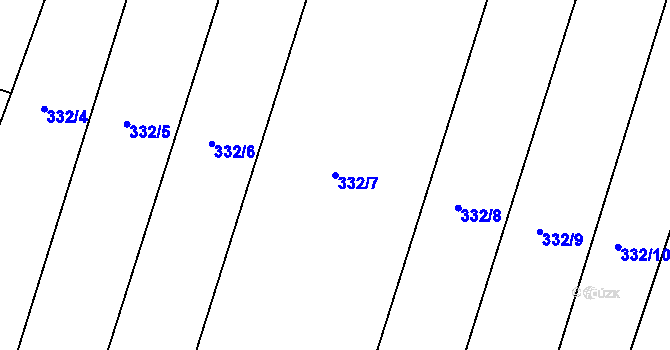Parcela st. 332/7 v KÚ Valy nad Labem, Katastrální mapa