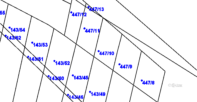 Parcela st. 447/10 v KÚ Valy nad Labem, Katastrální mapa
