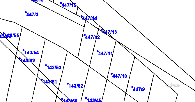 Parcela st. 447/11 v KÚ Valy nad Labem, Katastrální mapa