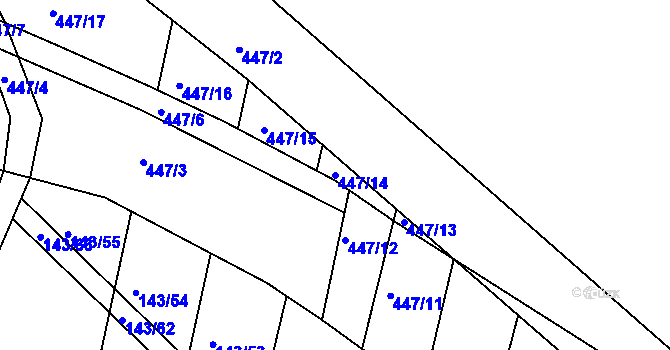 Parcela st. 447/14 v KÚ Valy nad Labem, Katastrální mapa