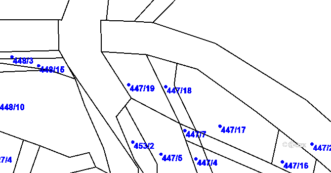 Parcela st. 447/18 v KÚ Valy nad Labem, Katastrální mapa