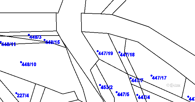 Parcela st. 447/19 v KÚ Valy nad Labem, Katastrální mapa