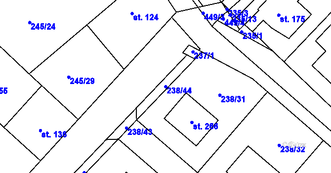 Parcela st. 238/44 v KÚ Valy nad Labem, Katastrální mapa