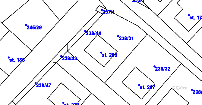 Parcela st. 266 v KÚ Valy nad Labem, Katastrální mapa