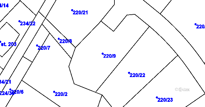 Parcela st. 220/9 v KÚ Valy nad Labem, Katastrální mapa