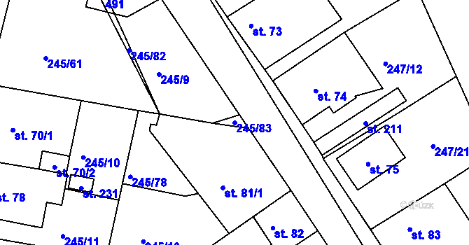 Parcela st. 245/83 v KÚ Valy nad Labem, Katastrální mapa