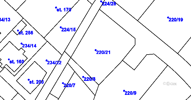 Parcela st. 220/21 v KÚ Valy nad Labem, Katastrální mapa