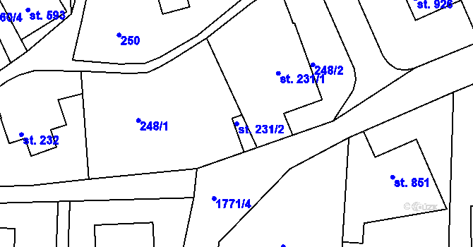 Parcela st. 231/2 v KÚ Vamberk, Katastrální mapa
