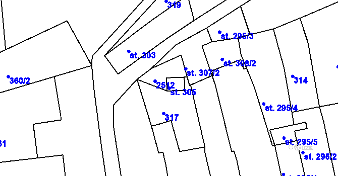Parcela st. 305 v KÚ Vamberk, Katastrální mapa