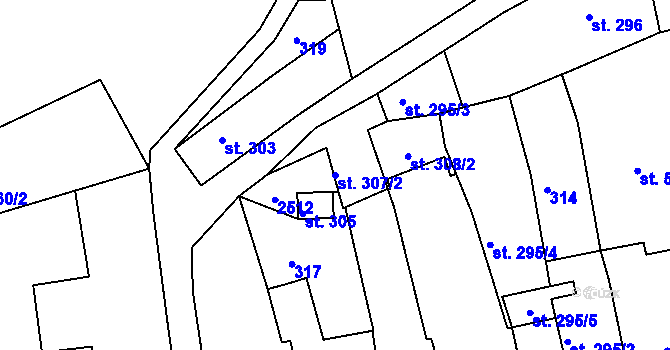 Parcela st. 307/2 v KÚ Vamberk, Katastrální mapa