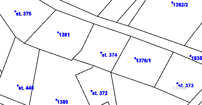 Parcela st. 374 v KÚ Vamberk, Katastrální mapa