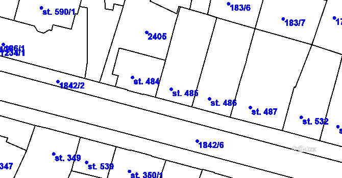 Parcela st. 485 v KÚ Vamberk, Katastrální mapa